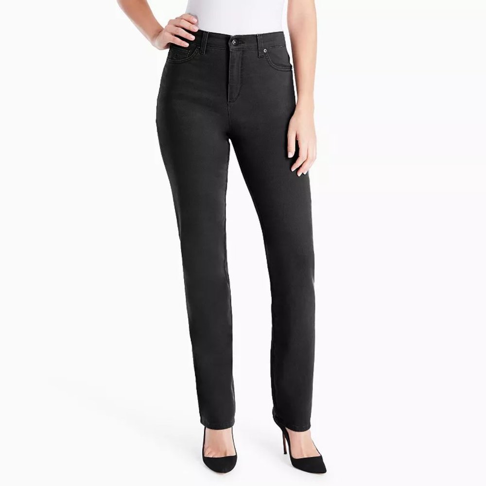 Gloria Vanderbilt Size 12 Black Amanda Stretch Tapered Straight Jeans